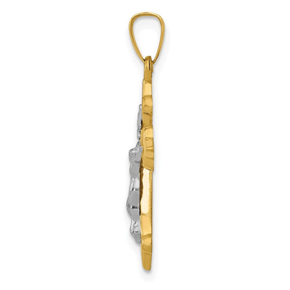 14k Two-tone Gold Polished Fleur de Lis INRI Crucifix Pendant for Women
