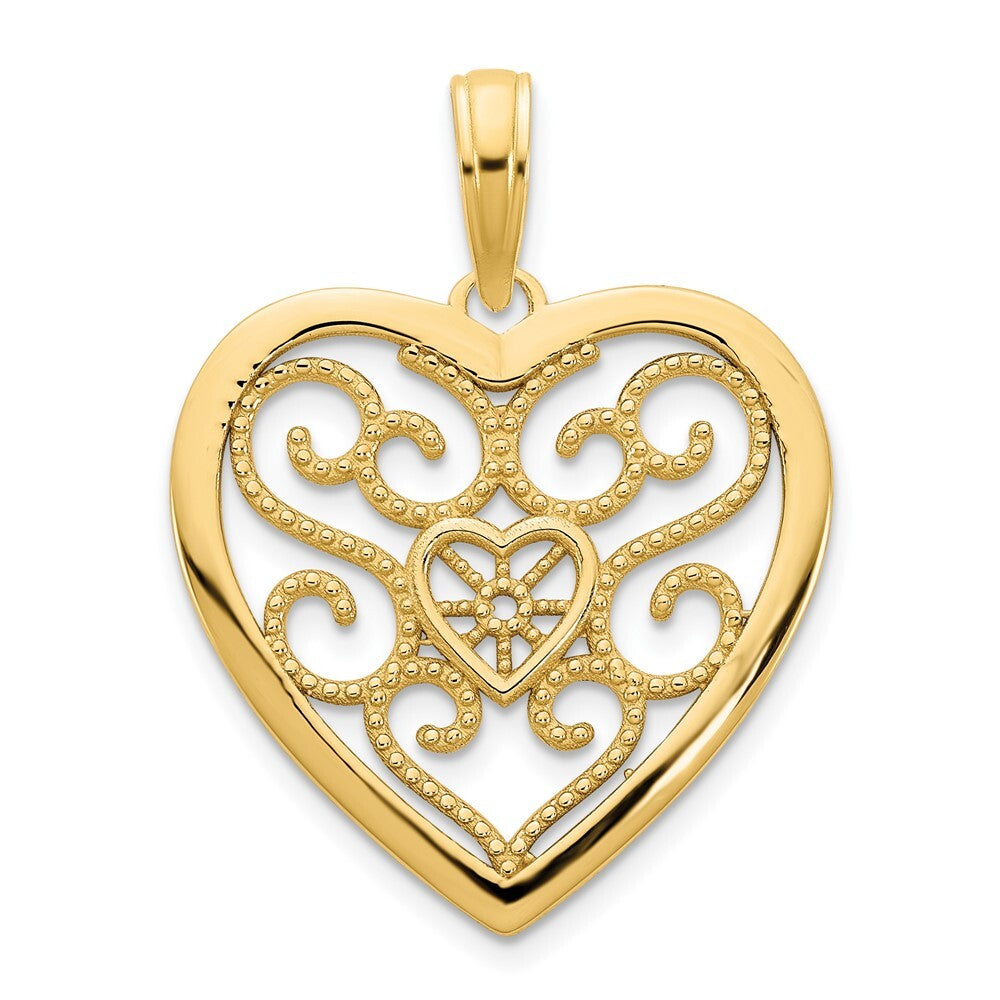 14k Yellow Gold Fancy Heart Pendant for Women