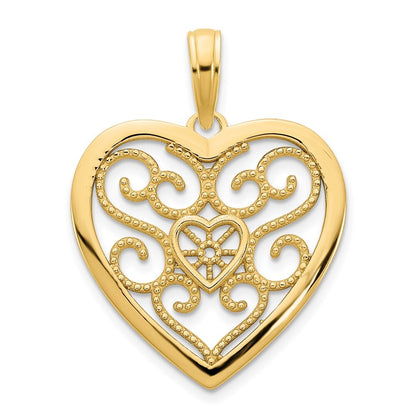 14k Yellow Gold Fancy Heart Pendant for Women