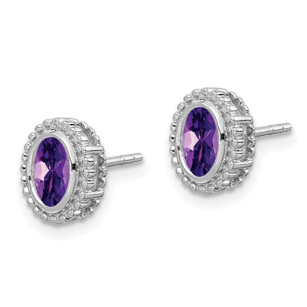 14k White Gold Oval Amethyst Stud Earrings Gift for Women