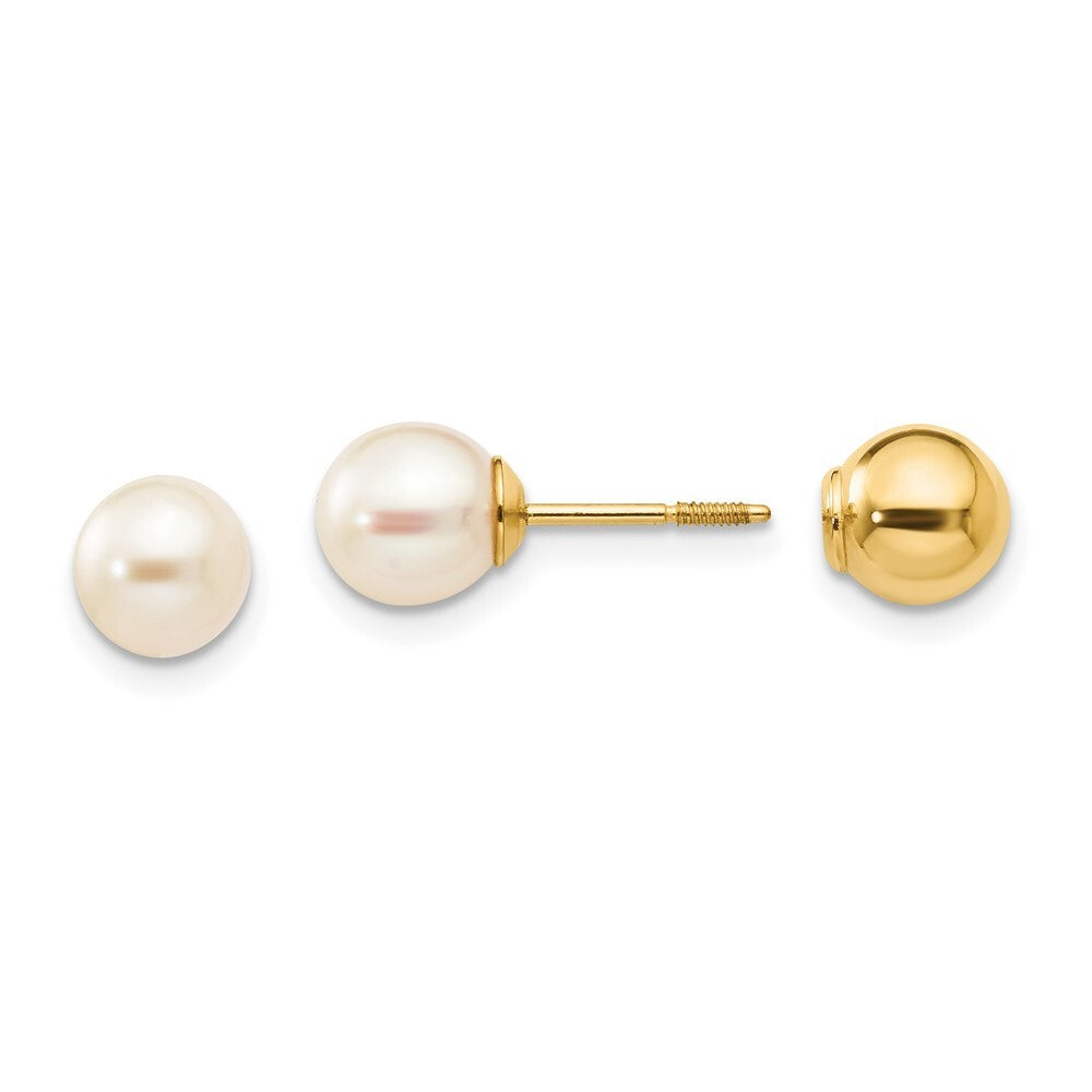 14k Yellow Gold Reversible FW Cultured Pearl & Bead Stud Earrings