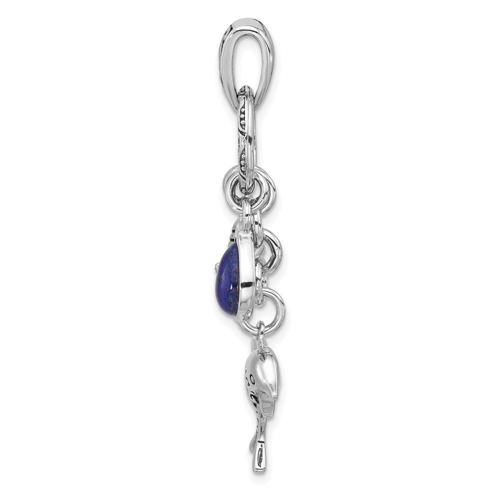 Sterling Silver Antiqued Lapis Lazuli Dolphin and Starfish Pendant