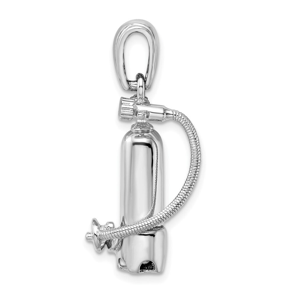 Sterling Silver Rhodium-Plated 3D Single Scuba Tank with Hose Pendant