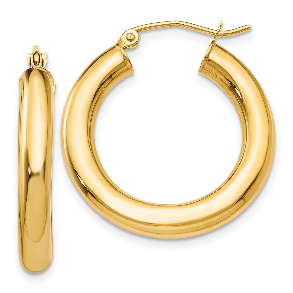 14k Yellow Gold Polished 4mm Lightweight Tube Hoop Earrings Gift for Women