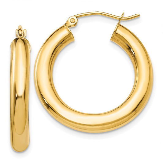 14k Yellow Gold Polished 4mm Lightweight Tube Hoop Earrings Gift for Women