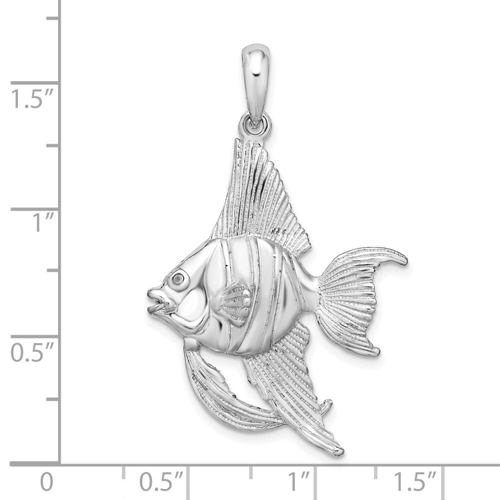 Sterling Silver Rhodium-Plated Polished and Textured 3D Angel Fish Pendant