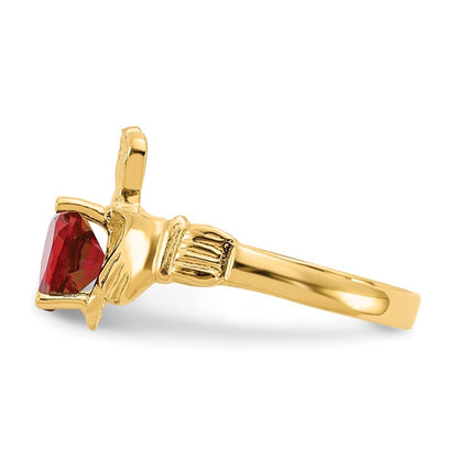 14K Yellow Gold July CZ Birthstone Claddagh Ring