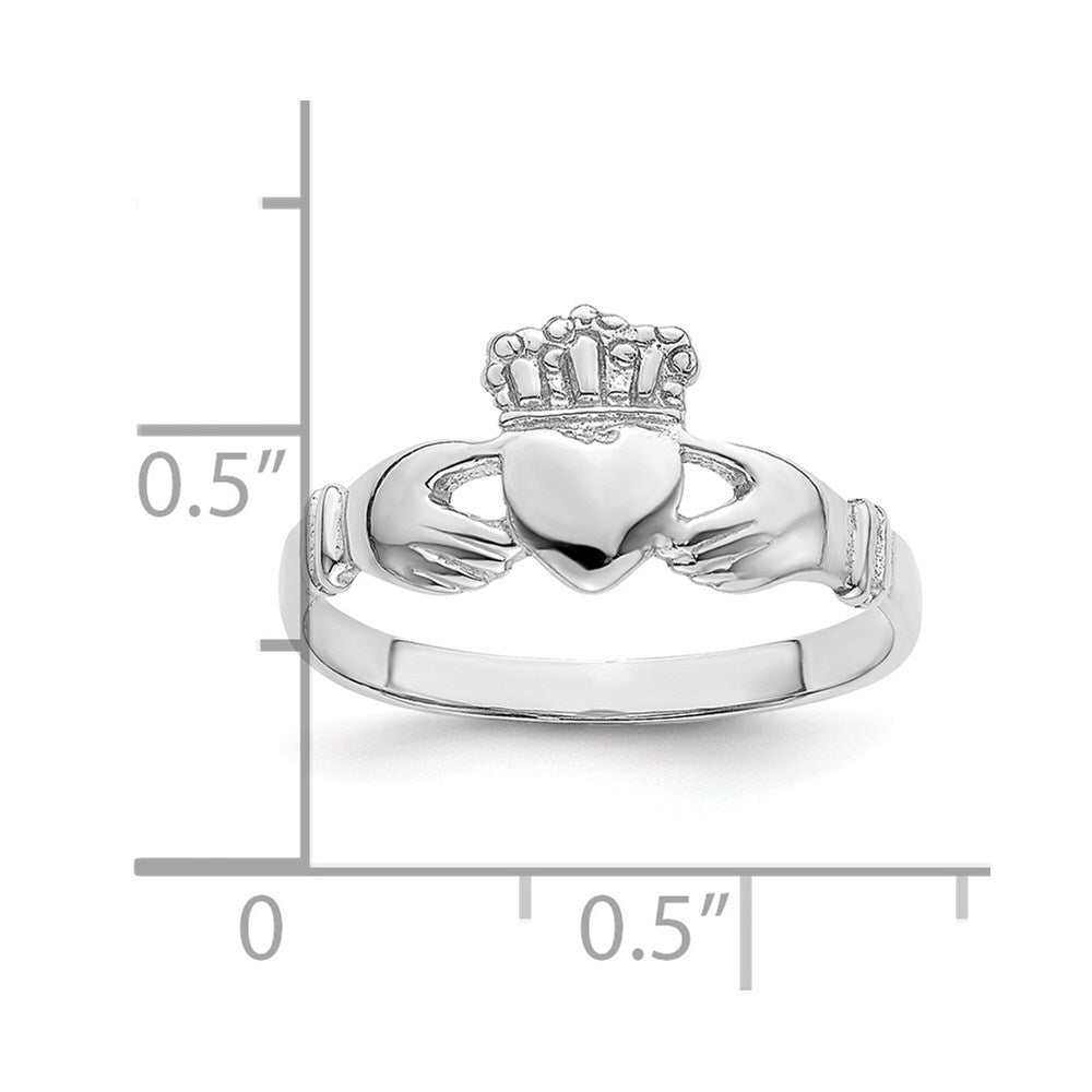 14k White Gold Polished Claddagh Ring Size 7
