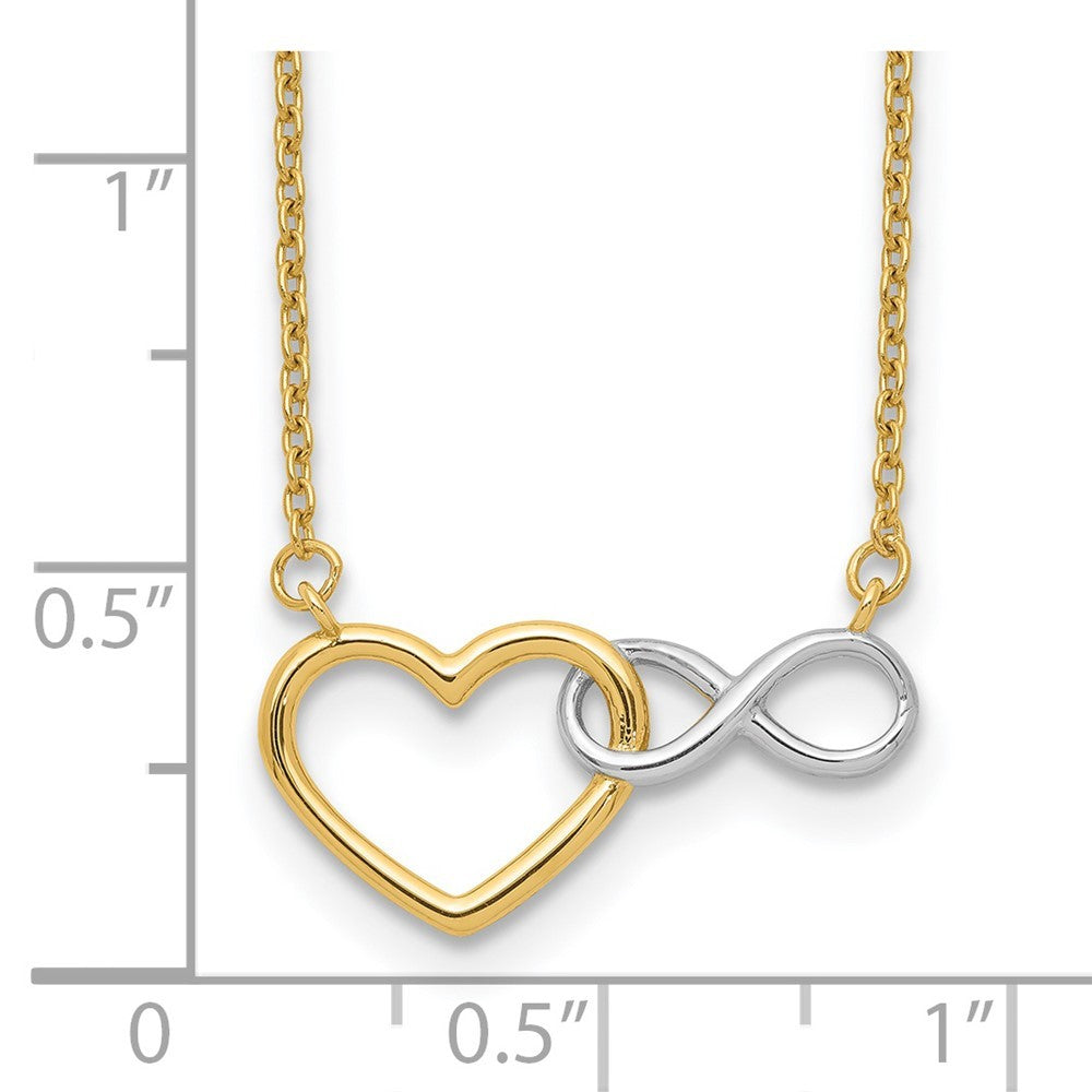 14k Yellow Gold White Rhodium Interlocked Heart Infinity Symbol 17" Necklace