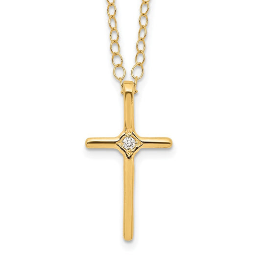 14k Yellow Gold Madi K .01ct Diamond Cross Necklace
