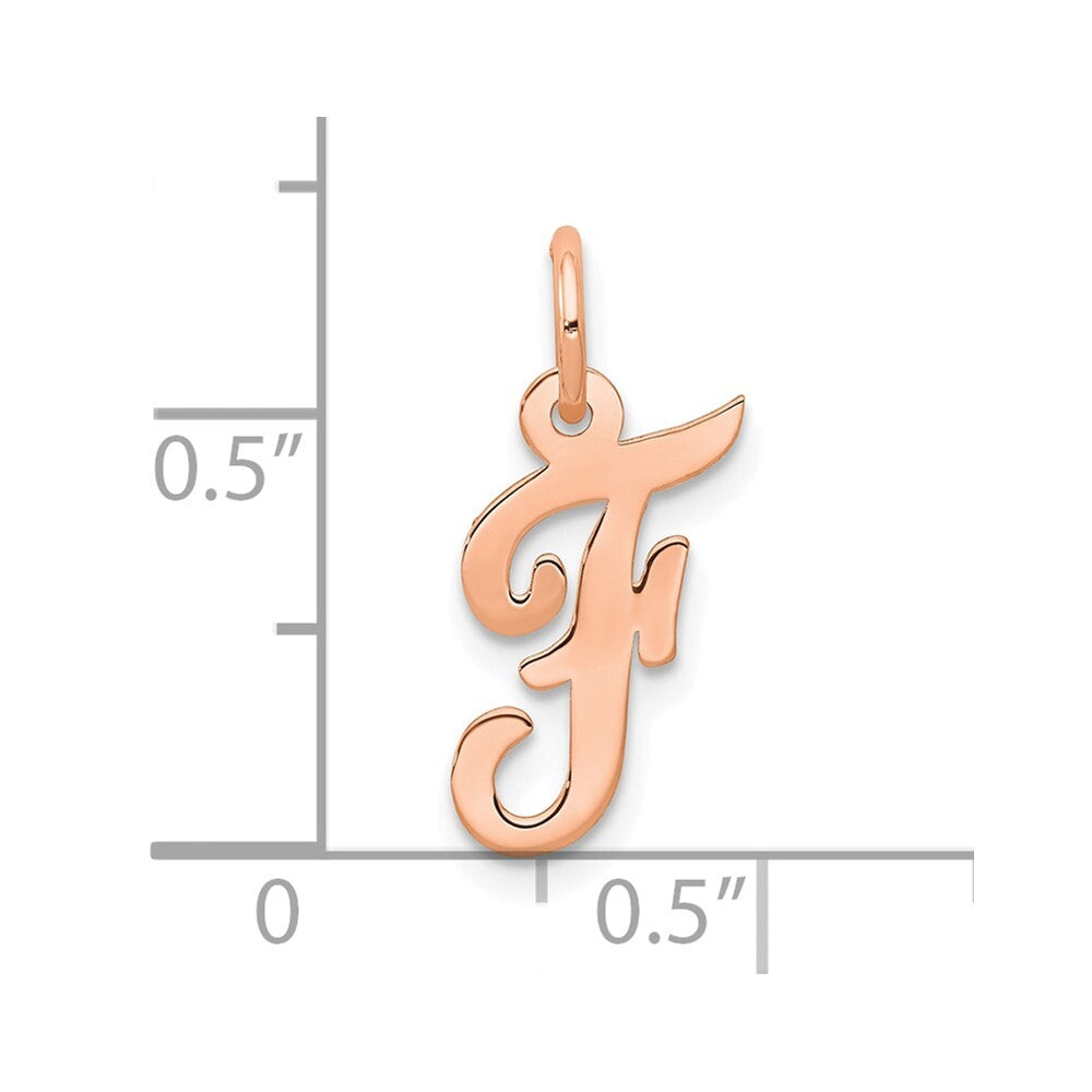 14k Rose Gold Small Script Letter F Initial Charm Pendant for Women