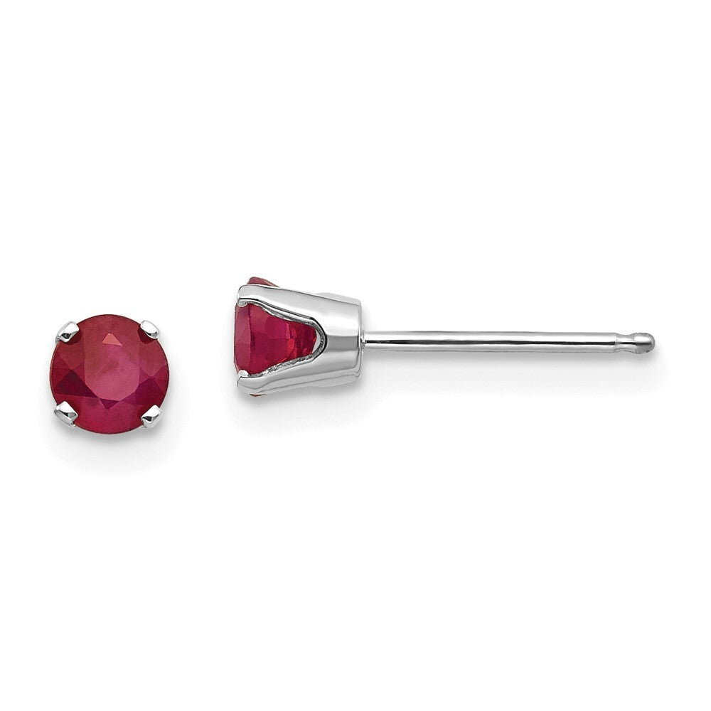 14k White Gold 4mm Ruby Stud Earrings Gift for Women