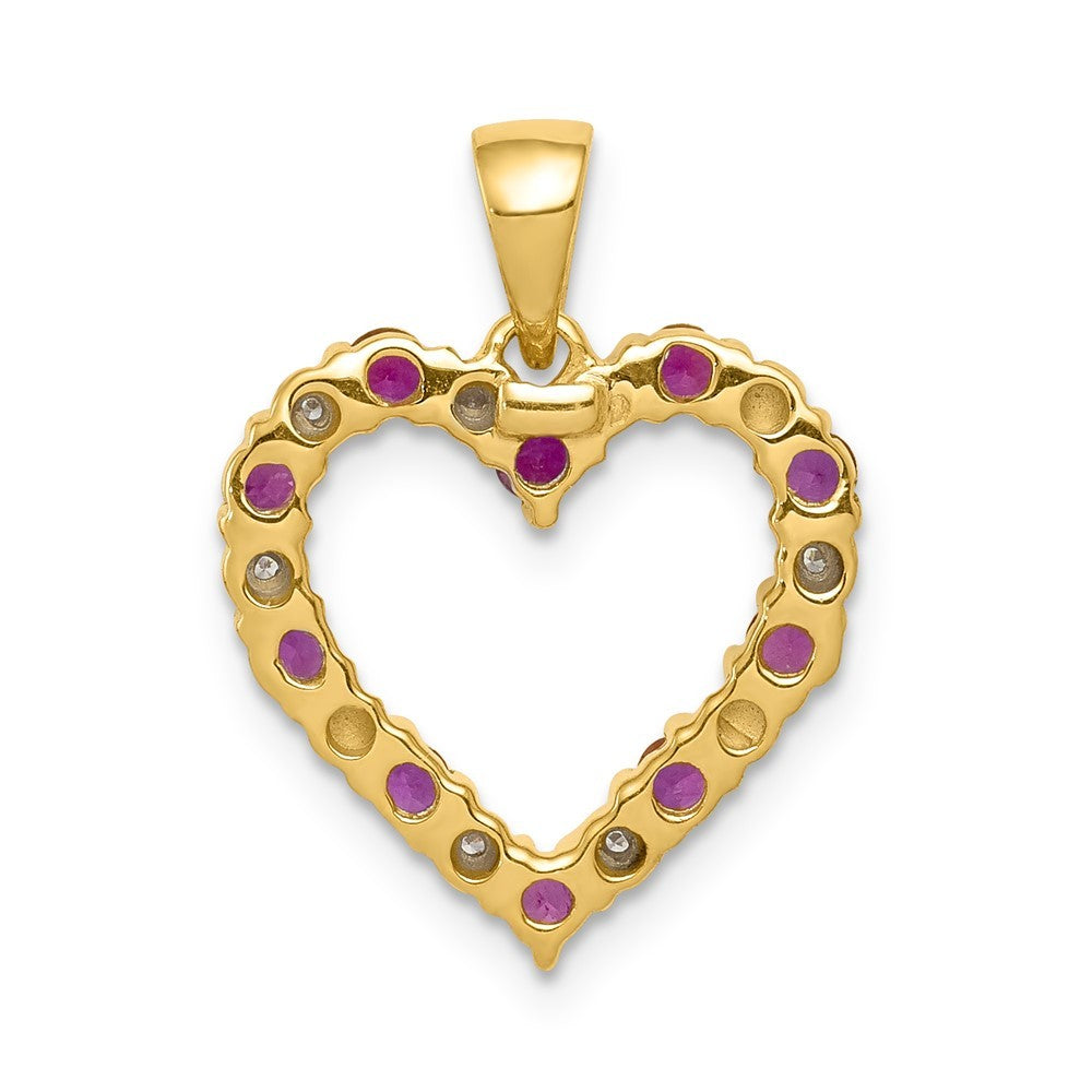 14k Yellow Gold Diamond and Ruby Heart Pendant