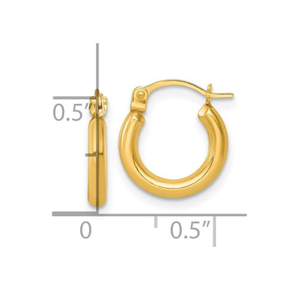 14k Yellow Gold Polished 2mm Hoop Earrings Gift for Women