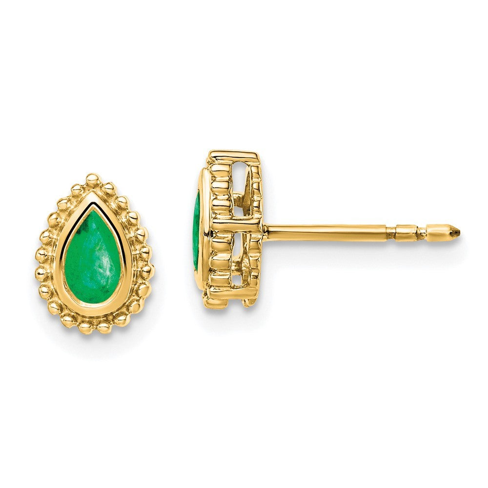 14k Yellow Gold Pear Emerald Earrings