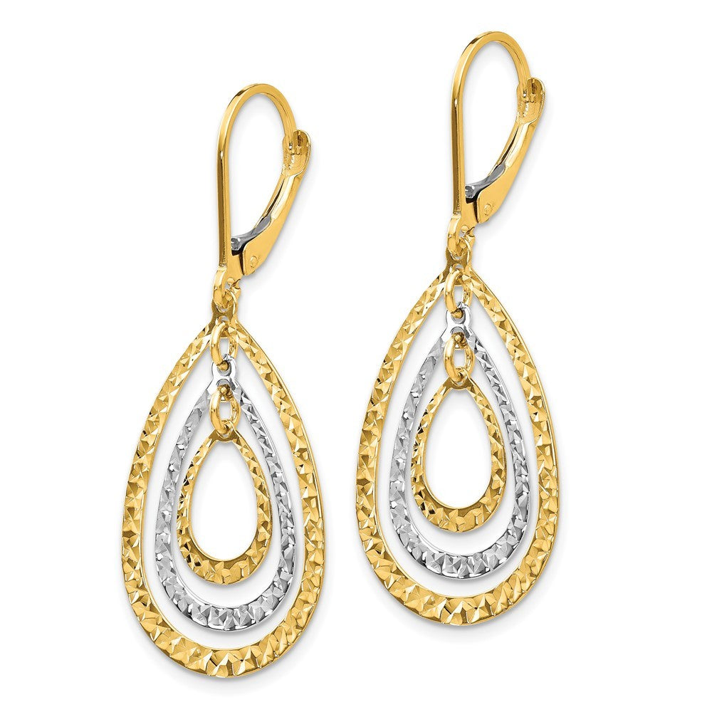 14K Two-tone Diamond Cut Drop Dangle Earrings