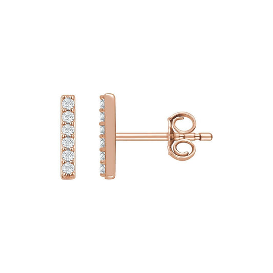 14k Rose Gold 1/10 CTW Lab-Grown Diamond Bar Stud Earrings Gift for Women