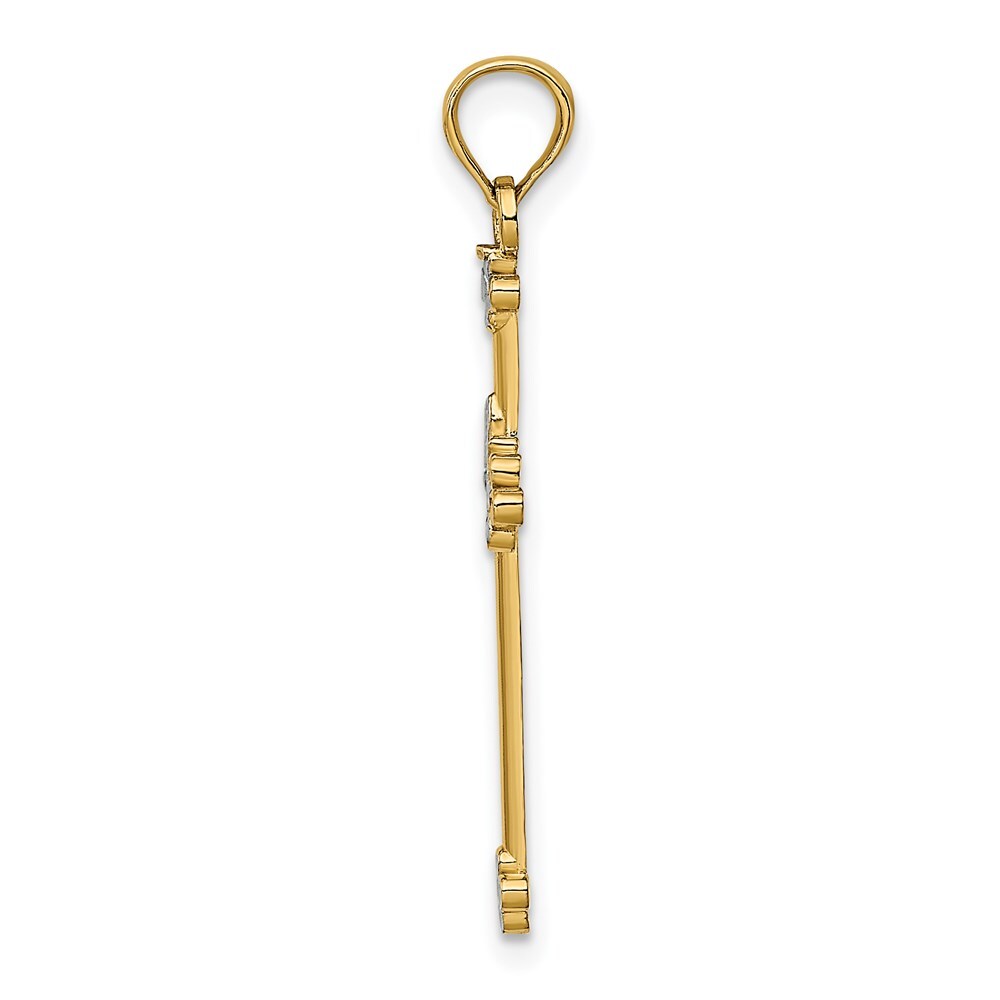 14k Yellow Gold  Rhodium Thin Diamond-Cut Cross Charm Pendant for Women