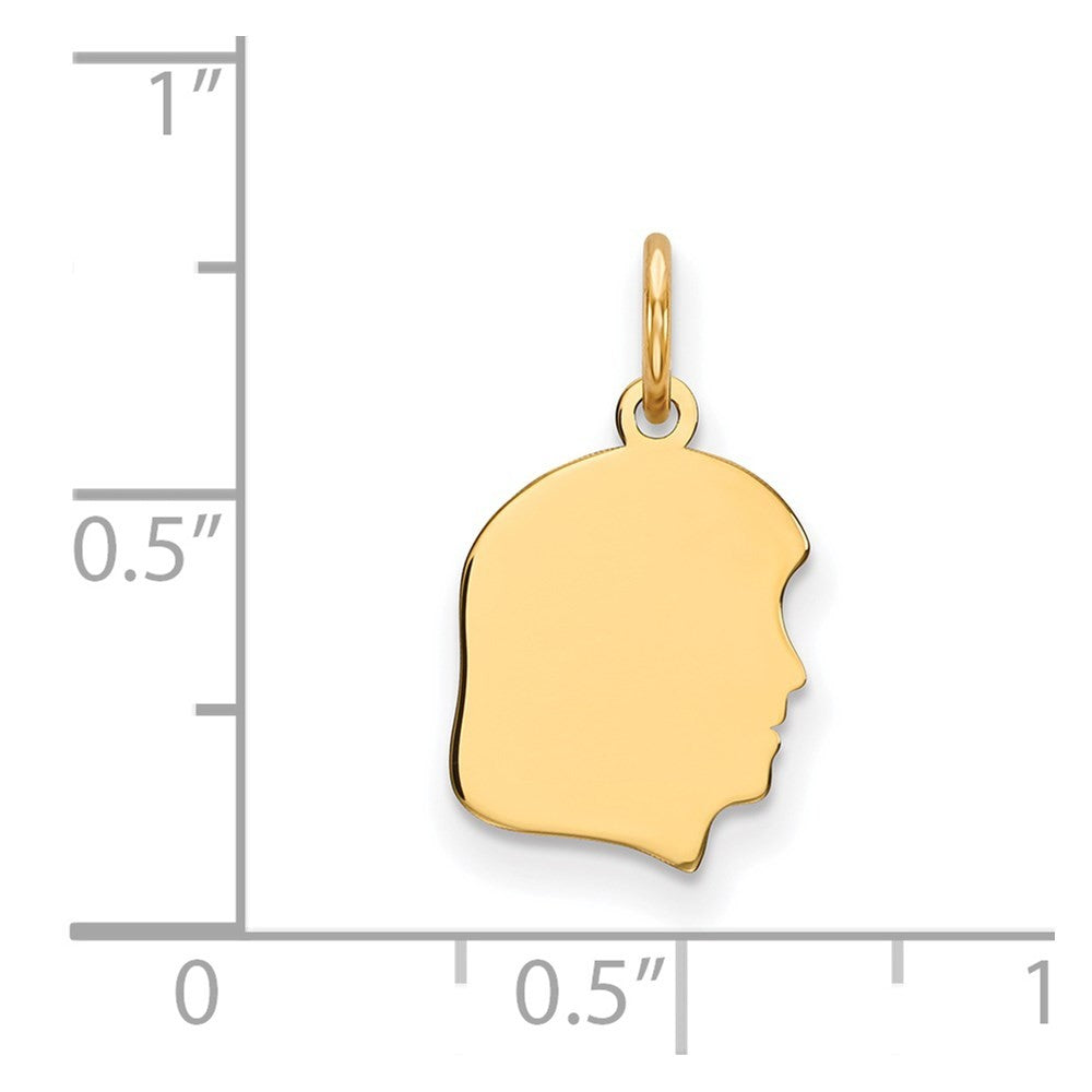 14k Yellow Gold Plain Small .011 Gauge Facing Right Girl Head Charm Pendant