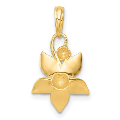 14k Yellow Gold with White Rhodium Polished Blooming Flower Charm Pendant