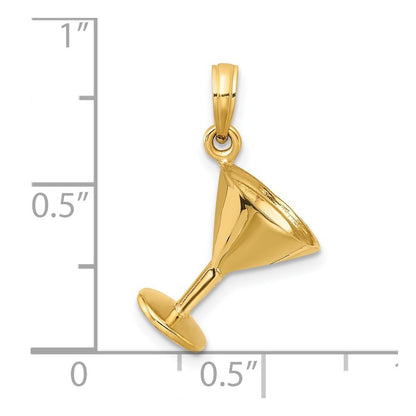 14k Yellow Gold 3-D Polished Martini Glass Charm