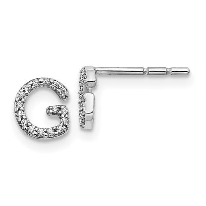 14k White Gold Diamond Initial G Stud Earrings Gift for Women