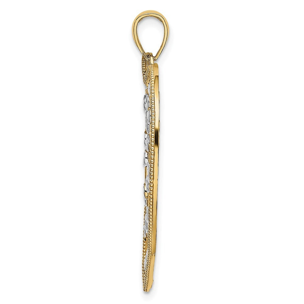 14k Yellow Gold with White Rhodium Diamond-cut Large Heart Pendant