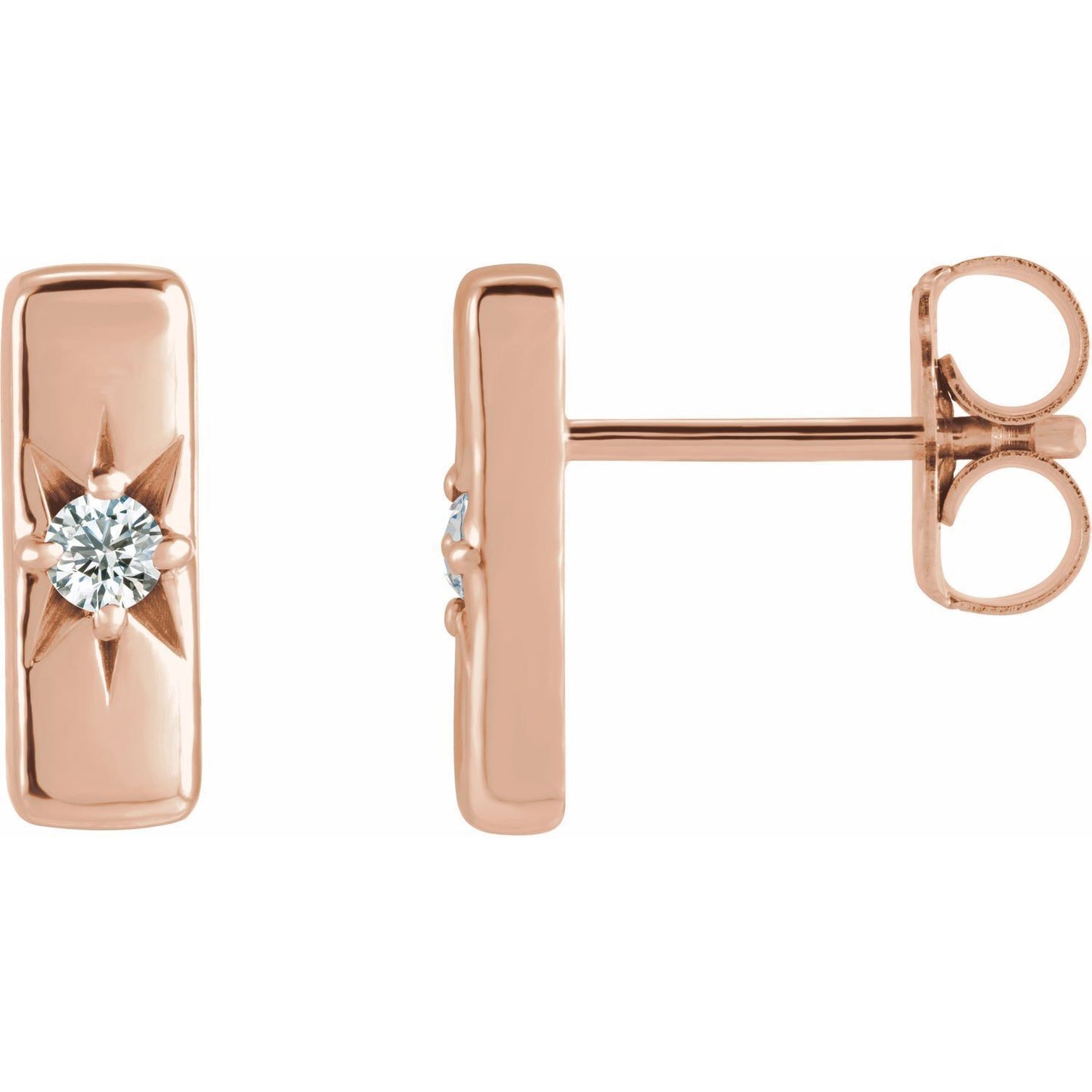 14k Rose Gold .07 CTW Lab-Grown Diamond Starburst Bar Stud Earrings