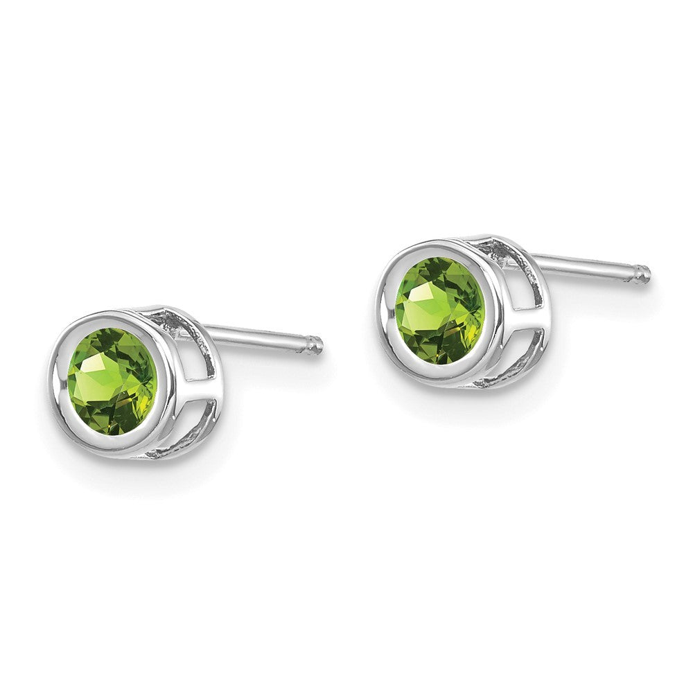14k White Gold 4mm Bezel August/Peridot Earrings