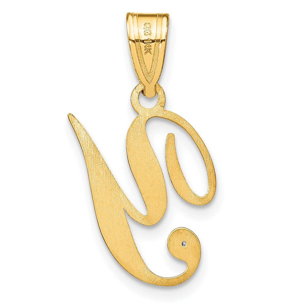 14k Yellow Gold Script Letter Y Initial Pendant with Diamond for Women