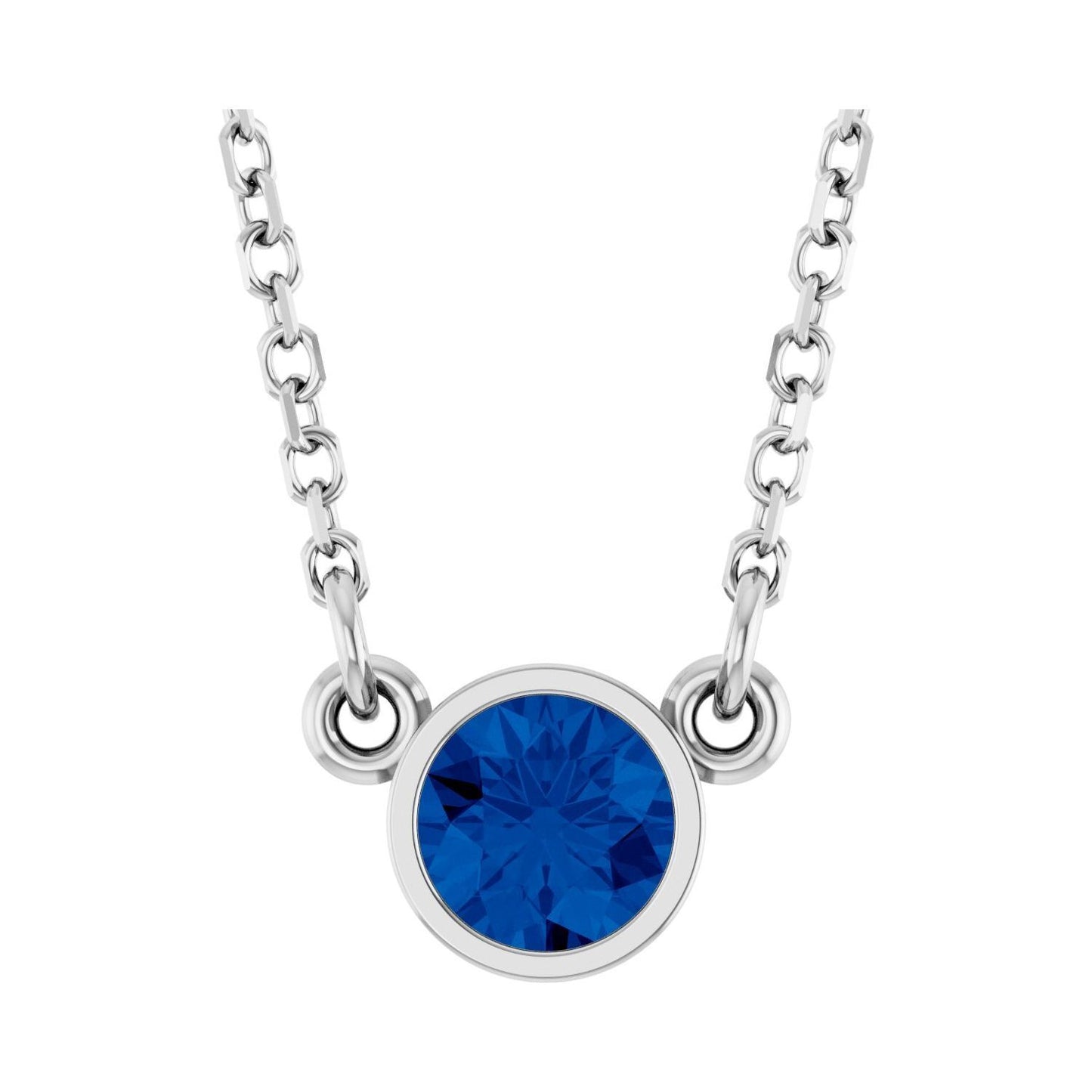 14k White Gold Natural Blue Sapphire Solitaire Pendant Necklace 16"