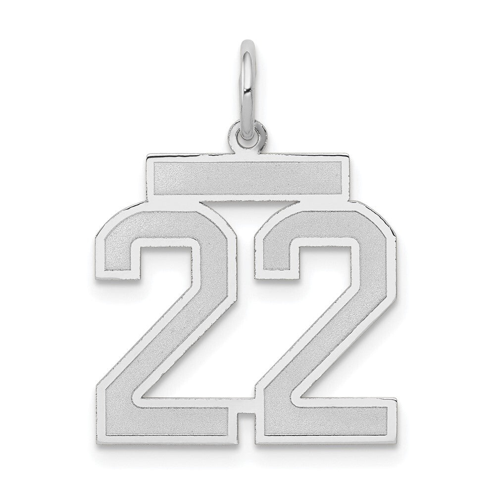 14k White Gold Medium Satin Number 22 Charm Pendant for Women