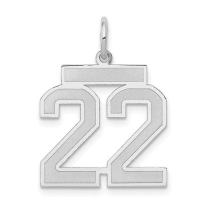 14k White Gold Medium Satin Number 22 Charm Pendant for Women
