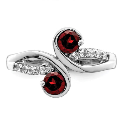 Sterling Silver Rhod-plated .8t.w. Garnet & White Topaz Swirl Ring Size 8