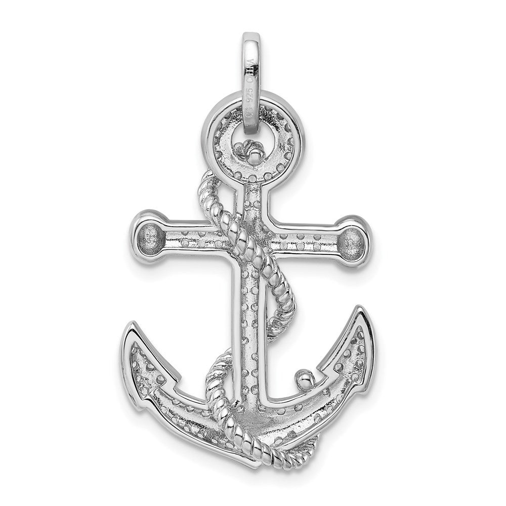 Sterling Silver Rhodium-plated Cubic Zirconia Anchor Pendant
