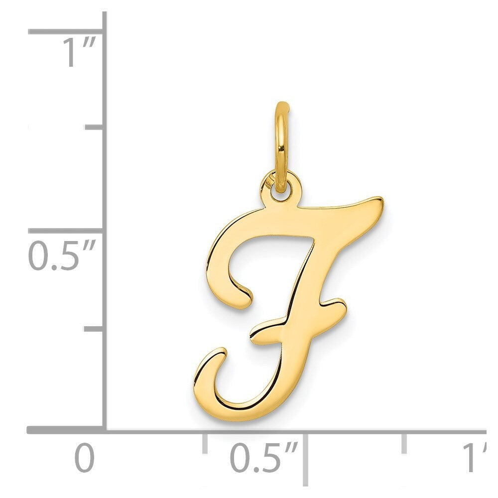 14k Yellow Gold Script Letter F Initial Charm Pendant for Women