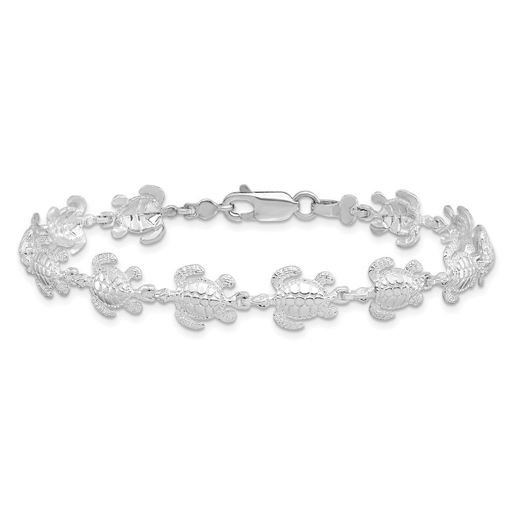 Sterling Silver Rhodium-plated Polished Sea Turtle 7.5 inch Bracelet
