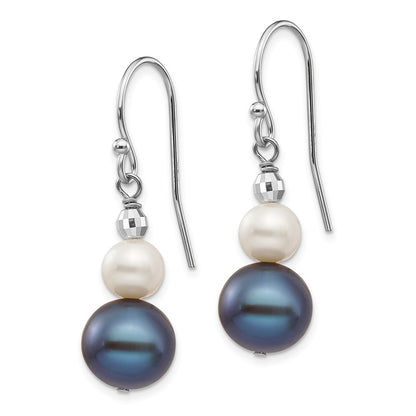 14k Gold 6-9mm Black & Freshwater Cultured Pearl Graduated Dangle Earrings