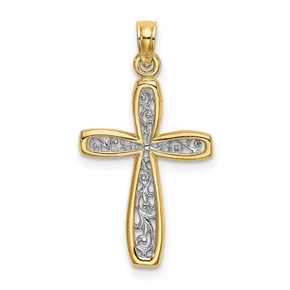 14k Yellow Gold  Rhodium Filigree Cross Charm Pendant for Women