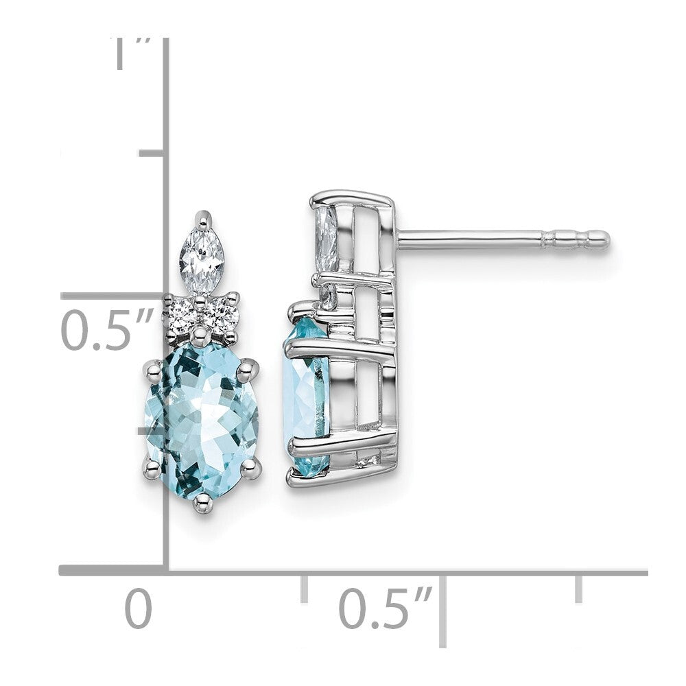 14K White Gold Polished Diamond and Aquamarine Twisted Drop & Dangle Earrings