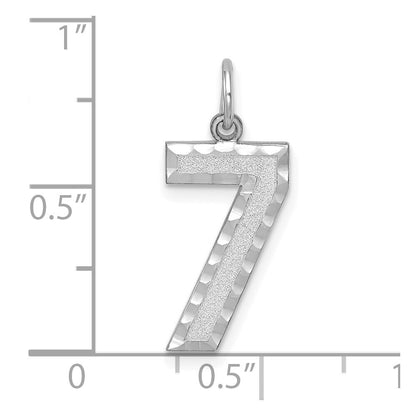 14k White Gold Large Brushed Diamond-cut Number 7 Charm Pendant for Women