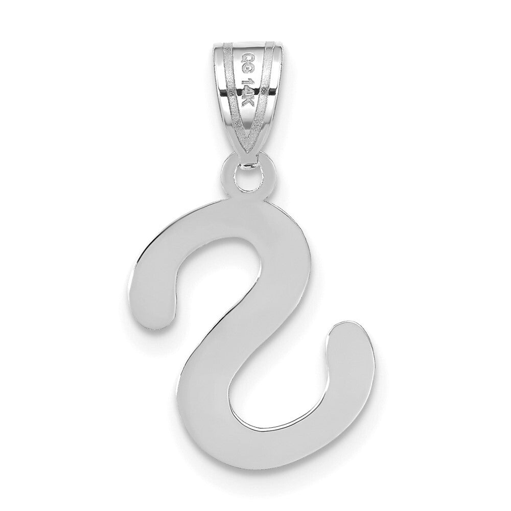 14k White Gold Polished Bubble Letter S Initial Pendant for Women