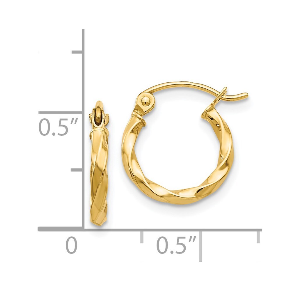 14k Yellow Gold Twist Polished Hoop Earring Gift for Women