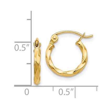 14k Yellow Gold Twist Polished Hoop Earring Gift for Women