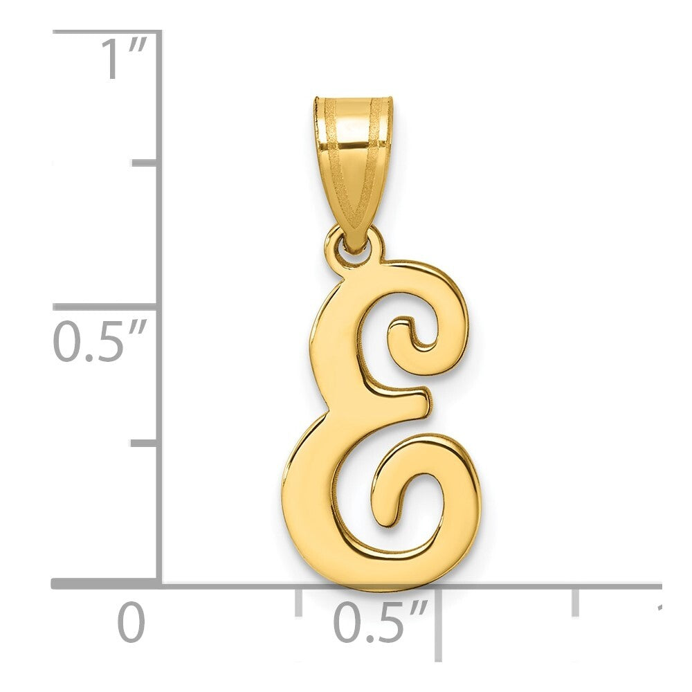 14k Yellow Gold Script Letter E Initial Pendant for Women