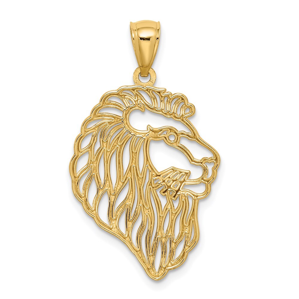 14k Yellow Gold Diamond-Cut Lion Profile Pendant for Women