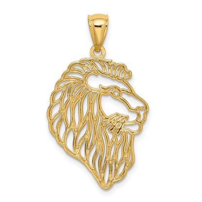 14k Yellow Gold Diamond-Cut Lion Profile Pendant for Women