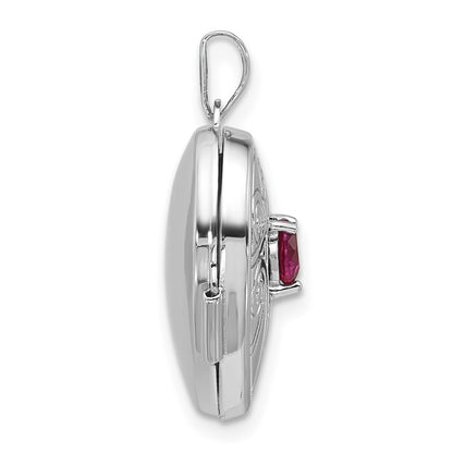 Sterling Silver Lab Created Ruby July Birthstone 18mm Heart Locket
