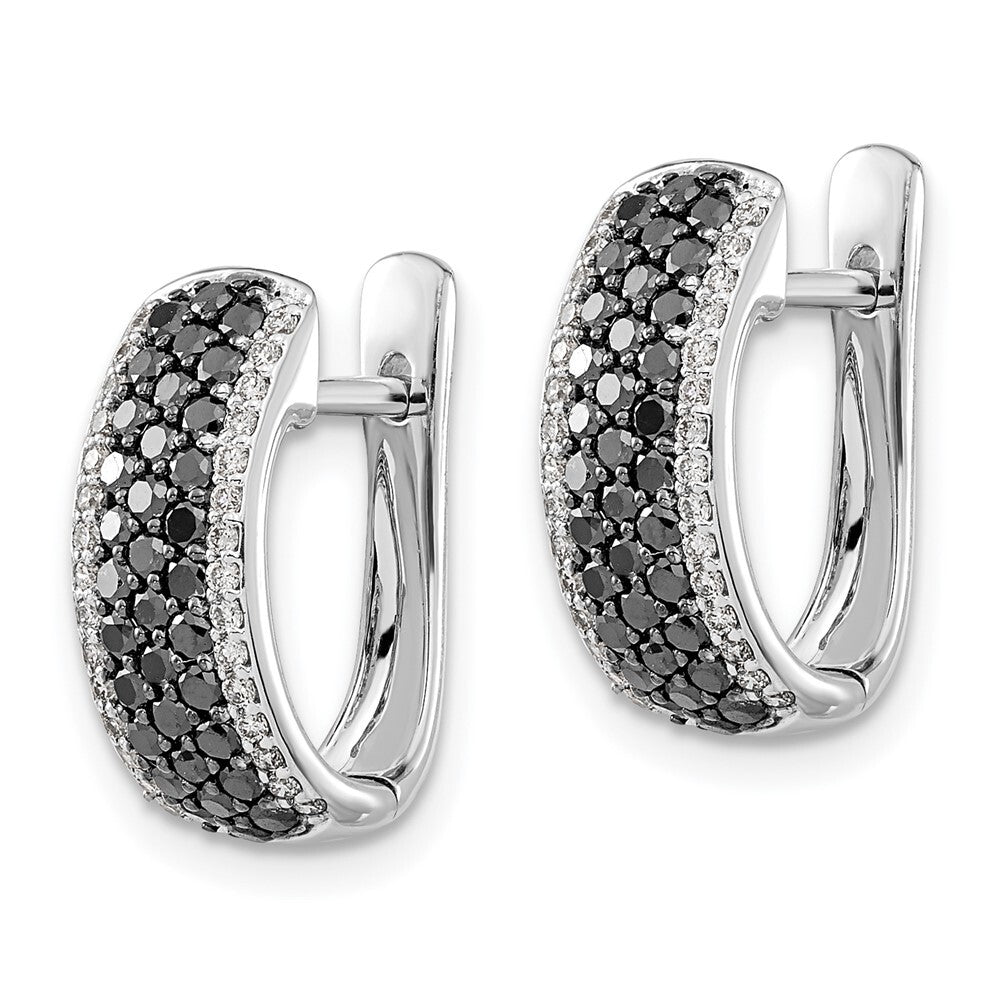 14k White Gold Black and White Diamond Hinged Hoop Earrings