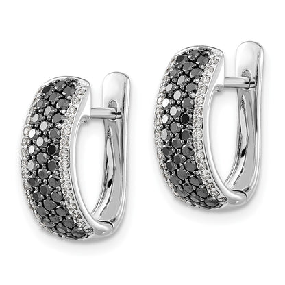 14k White Gold Black and White Diamond Hinged Hoop Earrings
